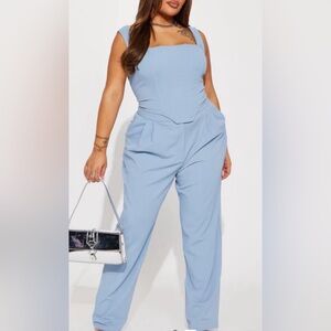 Light Blue Women’s Corset top & trousers matching set  - Classic Tailored Fit